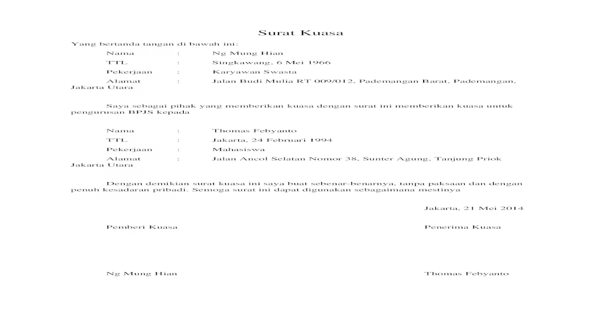 Detail Contoh Surat Kuasa Pengambilan Bpjs Ketenagakerjaan Nomer 8