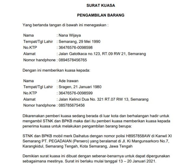 Detail Contoh Surat Kuasa Pengambilan Bpkb Bermaterai Nomer 54