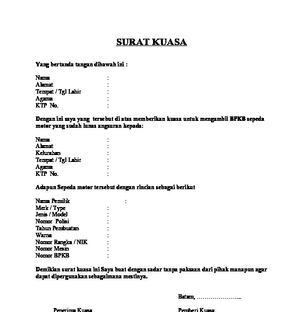 Detail Contoh Surat Kuasa Pengambilan Bpkb Dengan Materai Nomer 38