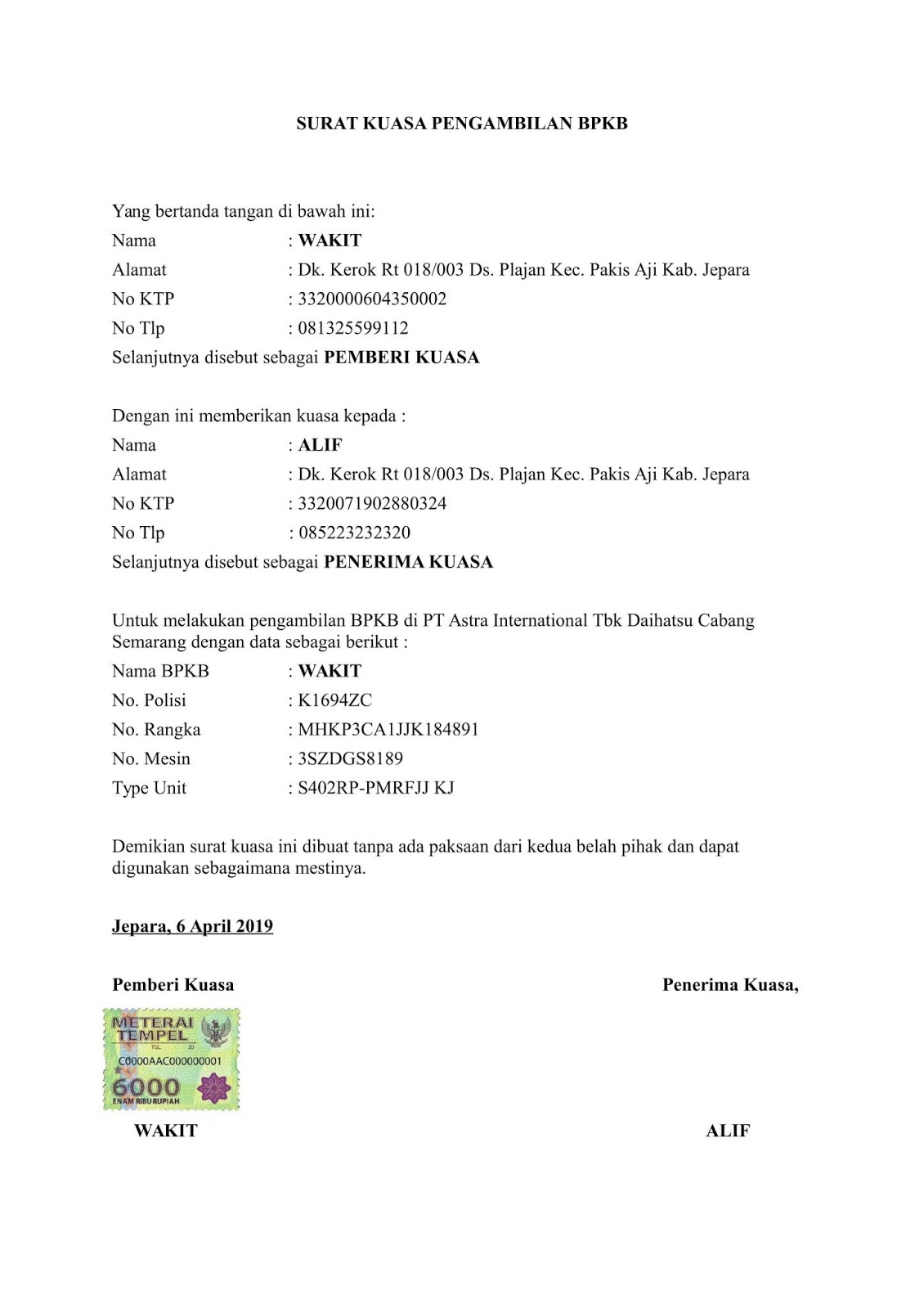 Detail Contoh Surat Kuasa Pengambilan Bpkb Di Leasing Nomer 18