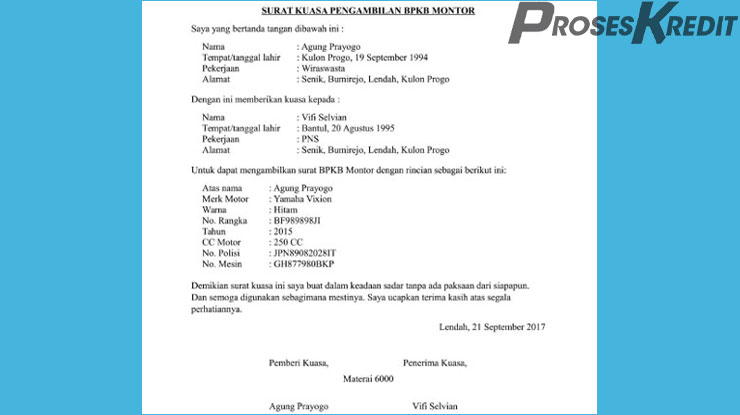 Detail Contoh Surat Kuasa Pengambilan Bpkb Di Leasing Nomer 52