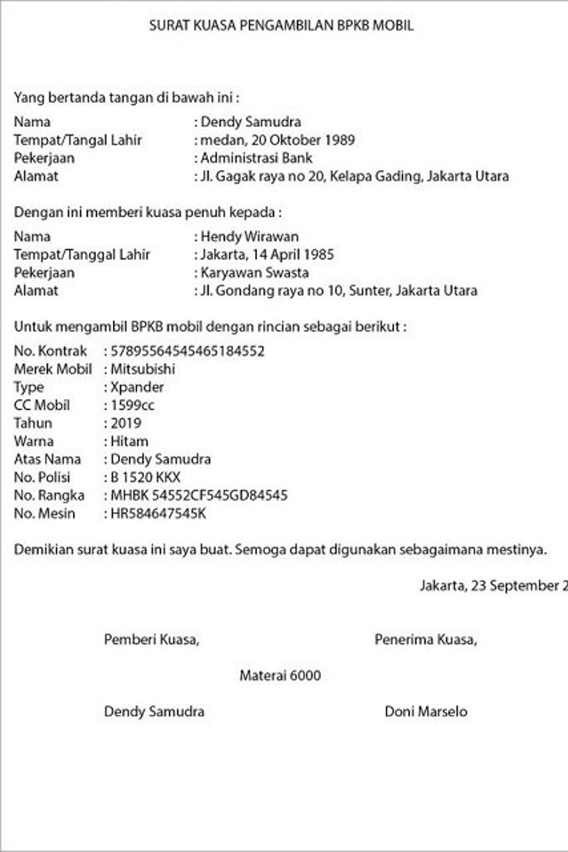 Download Contoh Surat Kuasa Pengambilan Bpkb Doc Nomer 11