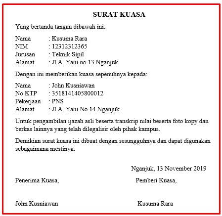 Detail Contoh Surat Kuasa Pengambilan Ijazah S1 Nomer 20