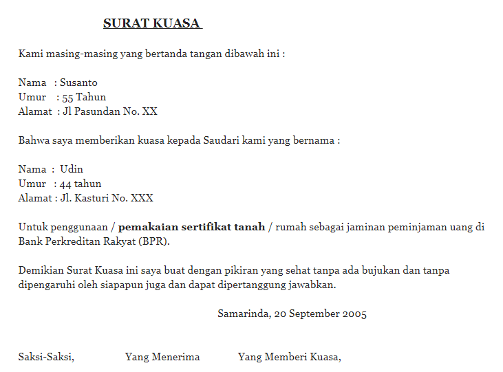 Detail Contoh Surat Kuasa Pengurusan Balik Nama Sertifikat Tanah Nomer 50