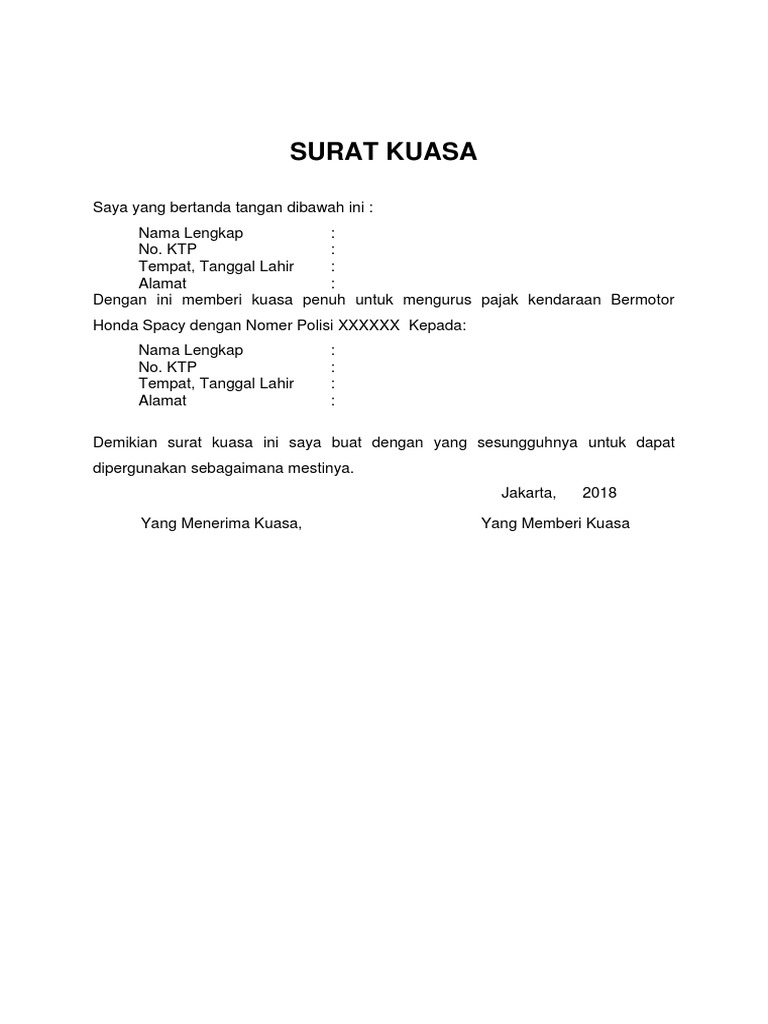 Detail Contoh Surat Kuasa Pengurusan Bpkb Nomer 6