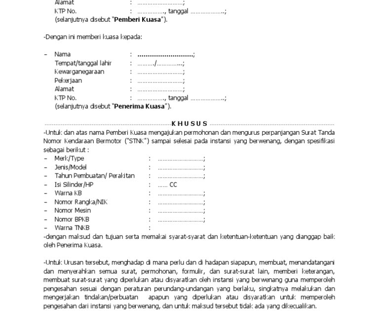 Detail Contoh Surat Kuasa Pengurusan Bpkb Mobil Nomer 25