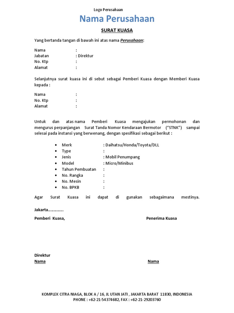 Detail Contoh Surat Kuasa Pengurusan Bpkb Mobil Nomer 38