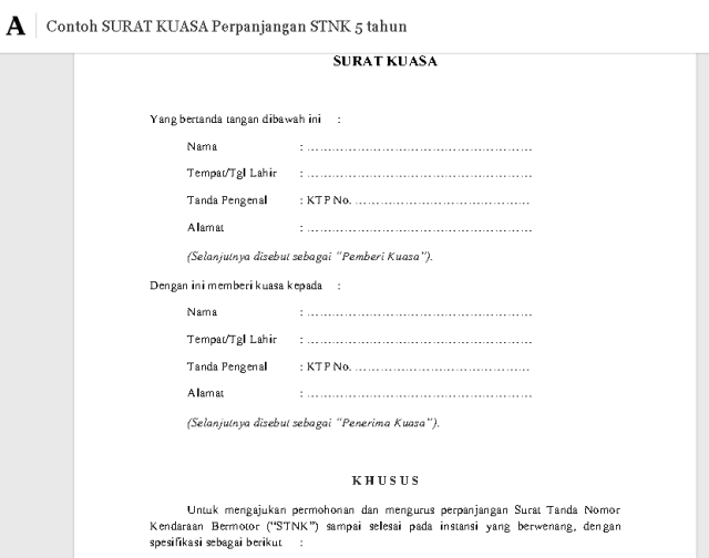 Detail Contoh Surat Kuasa Pengurusan Ganti Plat Motor Nomer 14