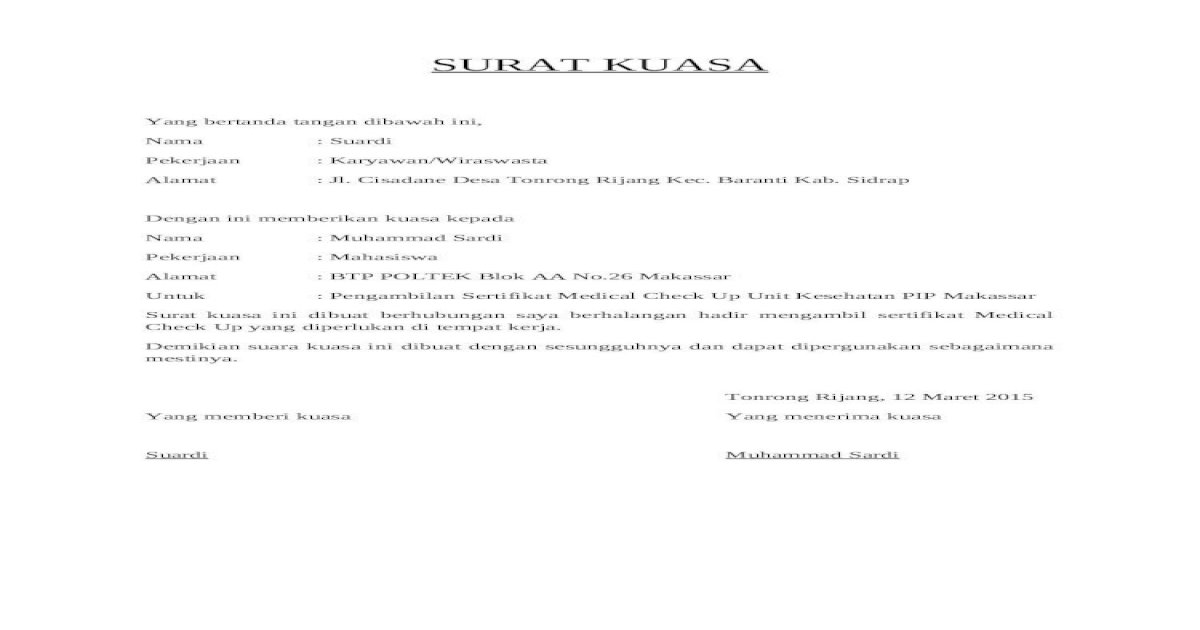 Detail Contoh Surat Kuasa Pengurusan Kk Nomer 57