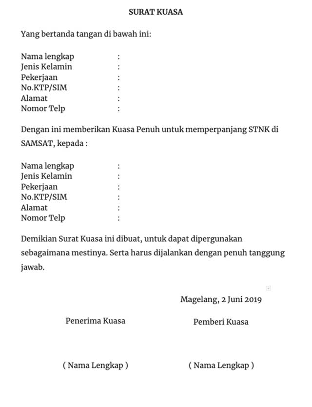 Detail Contoh Surat Kuasa Pengurusan Pajak Motor Nomer 27