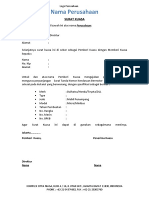 Detail Contoh Surat Kuasa Pengurusan Stnk Motor Nomer 37