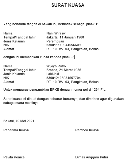 Detail Contoh Surat Kuasa Pengurusan Surat Pindah Domisili Nomer 2