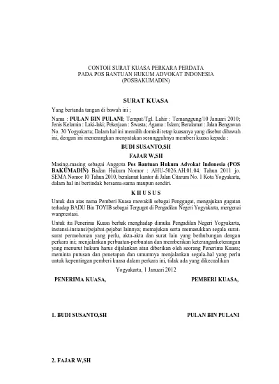 Detail Contoh Surat Kuasa Perdata Nomer 5