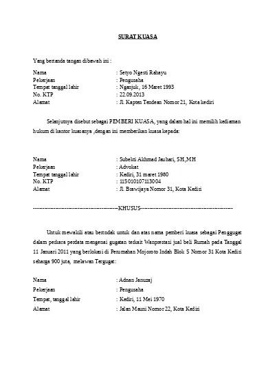 Detail Contoh Surat Kuasa Perdata Nomer 49