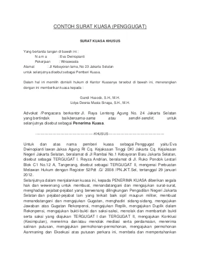 Detail Contoh Surat Kuasa Perdata Nomer 56