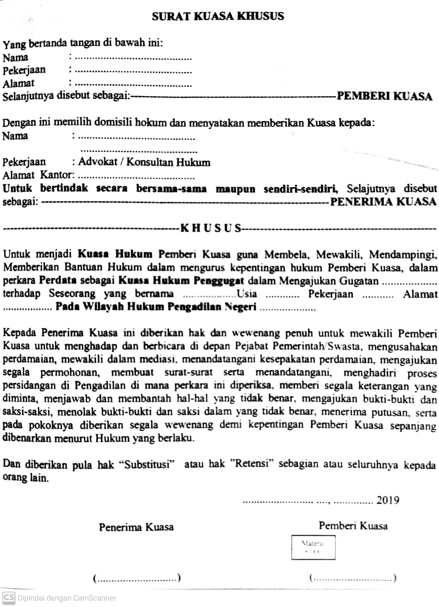 Detail Contoh Surat Kuasa Perkara Pidana Nomer 41