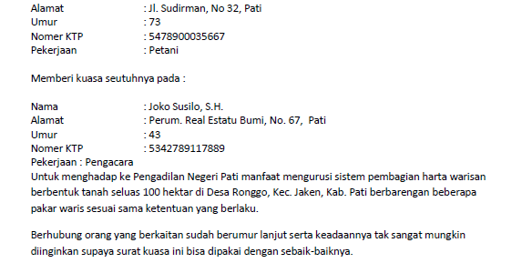 Detail Contoh Surat Kuasa Permohonan Penetapan Ahli Waris Nomer 17