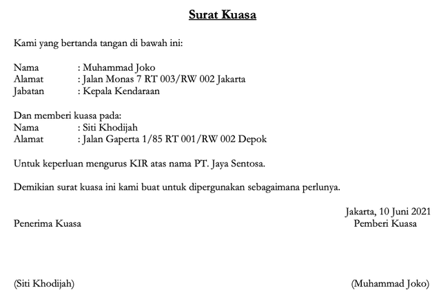 Contoh Surat Kuasa Perpanjang Kir Mobil - KibrisPDR