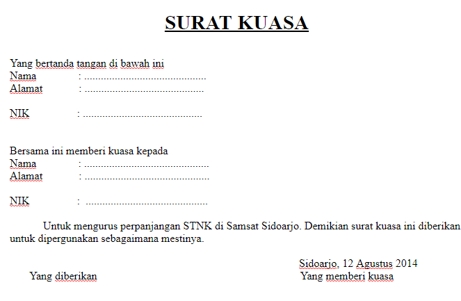 Detail Contoh Surat Kuasa Perpanjang Stnk Nomer 46