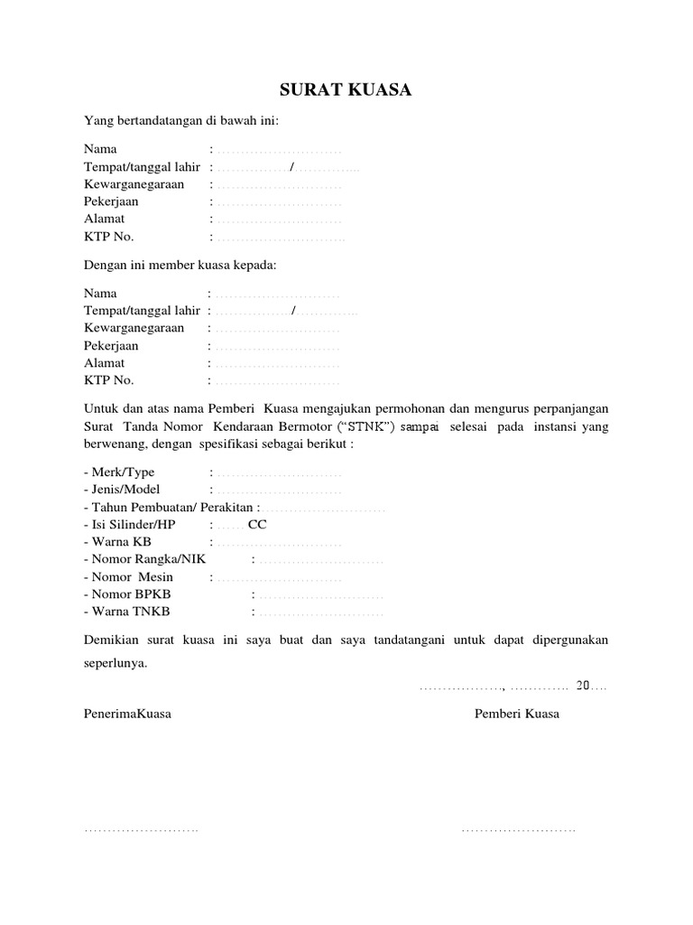 Detail Contoh Surat Kuasa Perpanjangan Stnk 5 Tahun Nomer 10