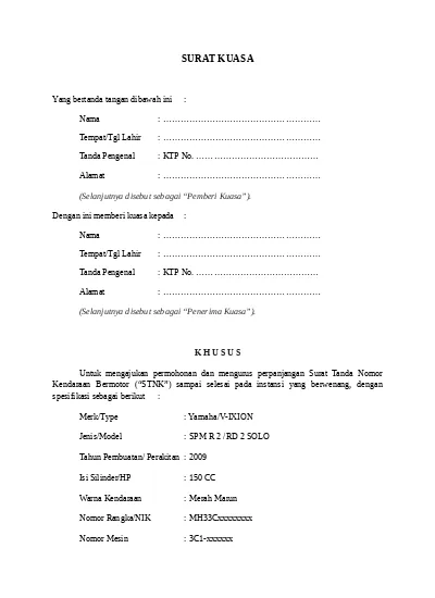 Detail Contoh Surat Kuasa Perpanjangan Stnk Mobil Nomer 11