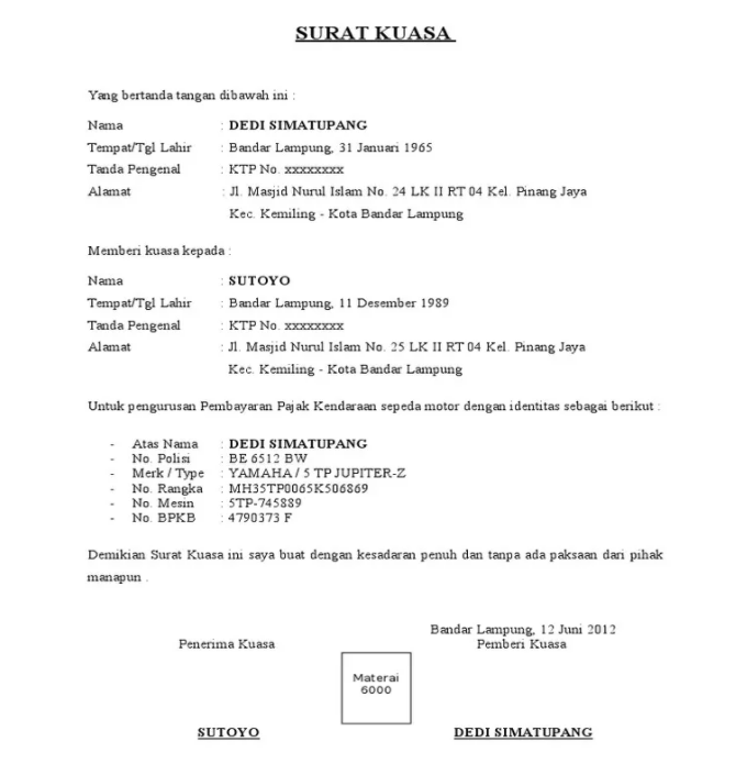 Detail Contoh Surat Kuasa Perpanjangan Stnk Motor Nomer 11