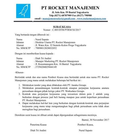 Contoh Surat Kuasa Perusahaan Kepada Perorangan - KibrisPDR