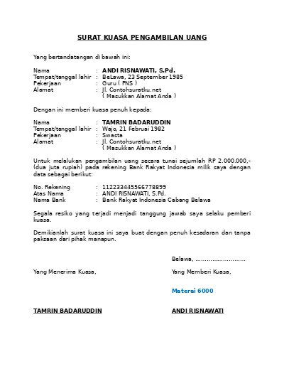 Detail Contoh Surat Kuasa Rekening Bank Nomer 30