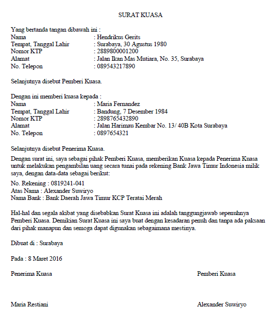 Detail Contoh Surat Kuasa Rekening Bank Nomer 9