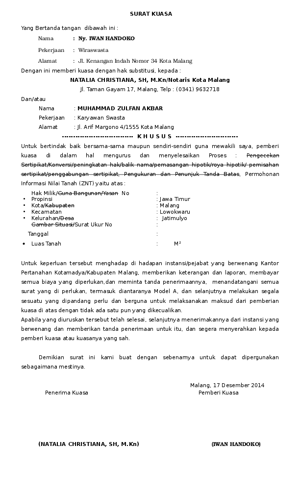 Detail Contoh Surat Kuasa Sertifikat Rumah Nomer 37