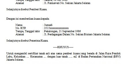 Detail Contoh Surat Kuasa Sertifikat Tanah Nomer 29