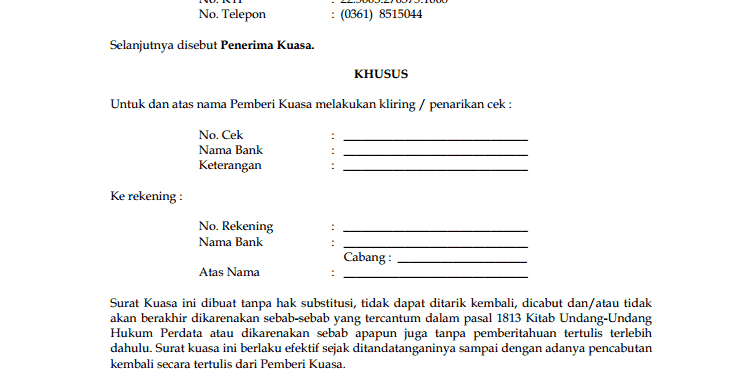 Detail Contoh Surat Kuasa Setoran Dengan Warkat Bca Nomer 23