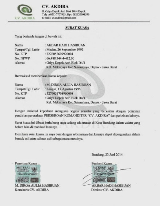 Detail Contoh Surat Kuasa Tanda Tangan Kontrak Nomer 44