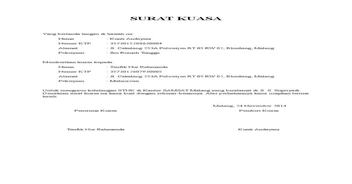 Detail Contoh Surat Kuasa Untuk Lapor Pajak Nomer 49