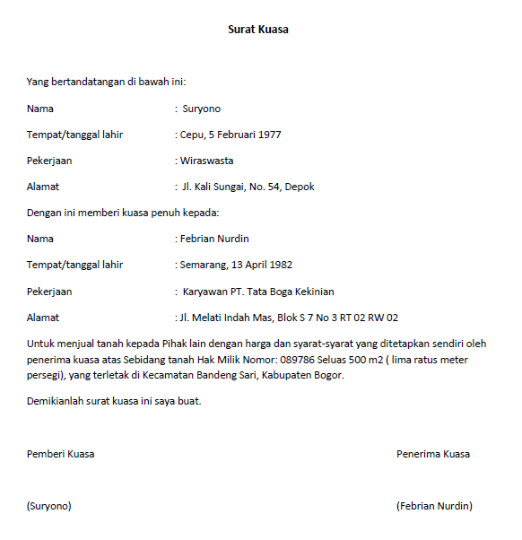 Detail Contoh Surat Kuasa Usaha Nomer 8