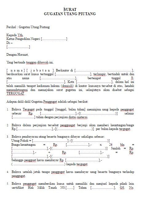 Detail Contoh Surat Kuasa Wanprestasi Hutang Piutang Nomer 29