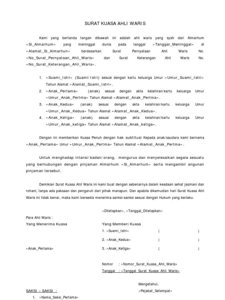 Detail Contoh Surat Kuasa Warisan Nomer 7