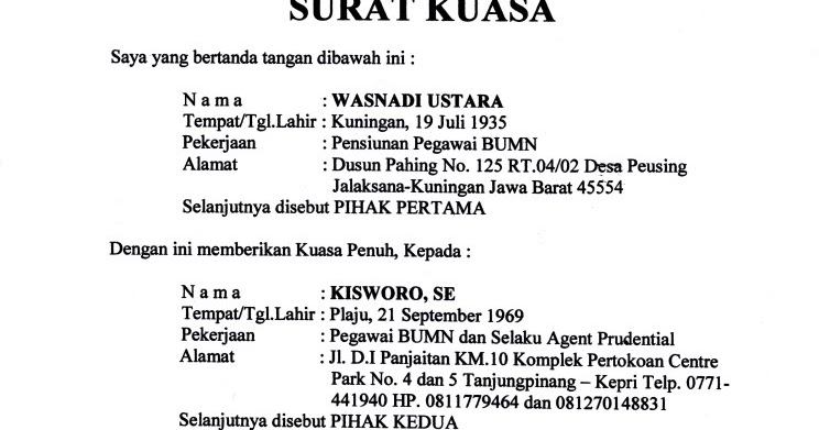 Detail Contoh Surat Kuasa Yang Dibuat Oleh Notaris Nomer 50