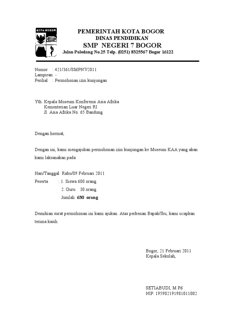 Detail Contoh Surat Kunjungan Sekolah Nomer 4