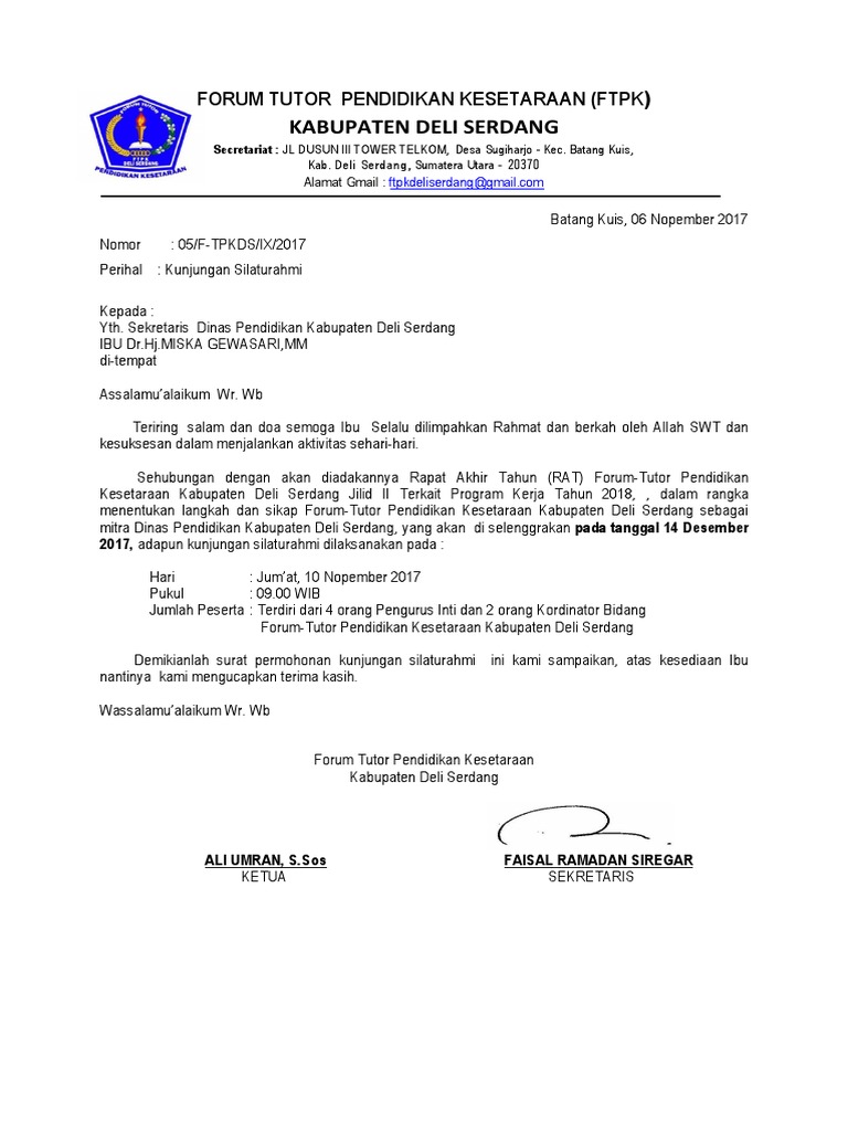 Detail Contoh Surat Kunjungan Silaturahmi Nomer 7