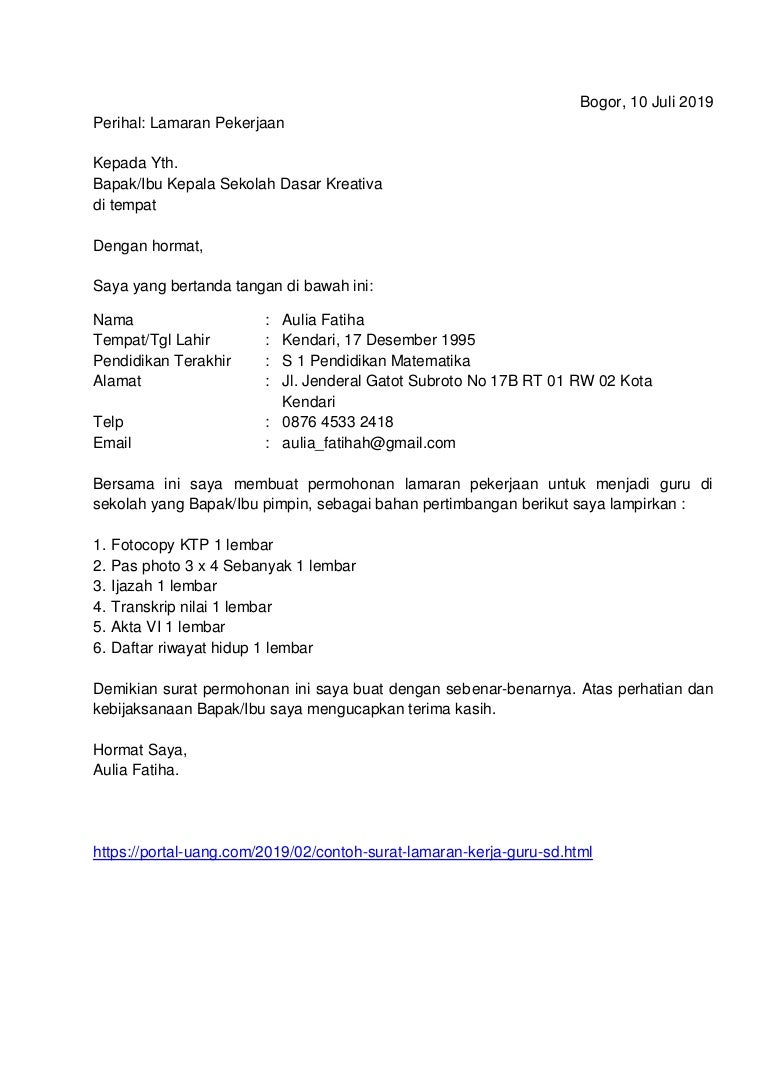 Detail Contoh Surat Lamaran 2019 Nomer 56