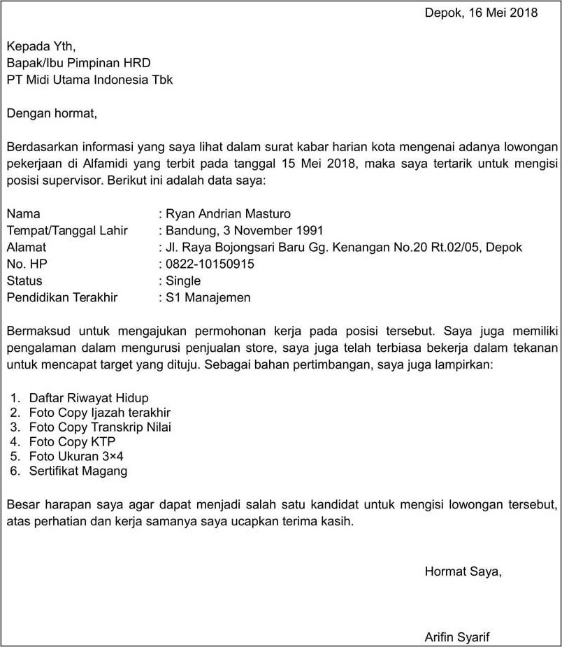 Detail Contoh Surat Lamaran Alfamidi Nomer 4