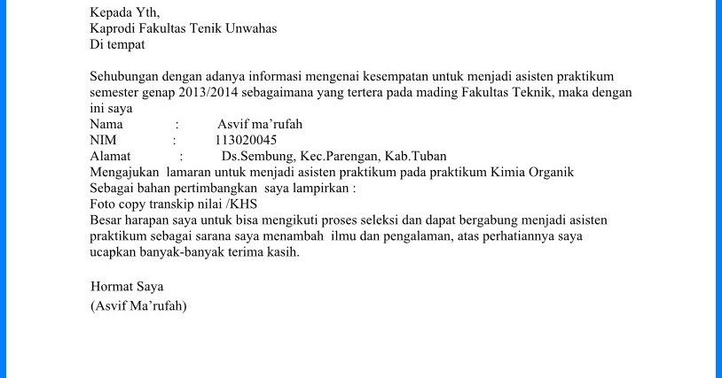 Detail Contoh Surat Lamaran Asisten Laboratorium Nomer 18