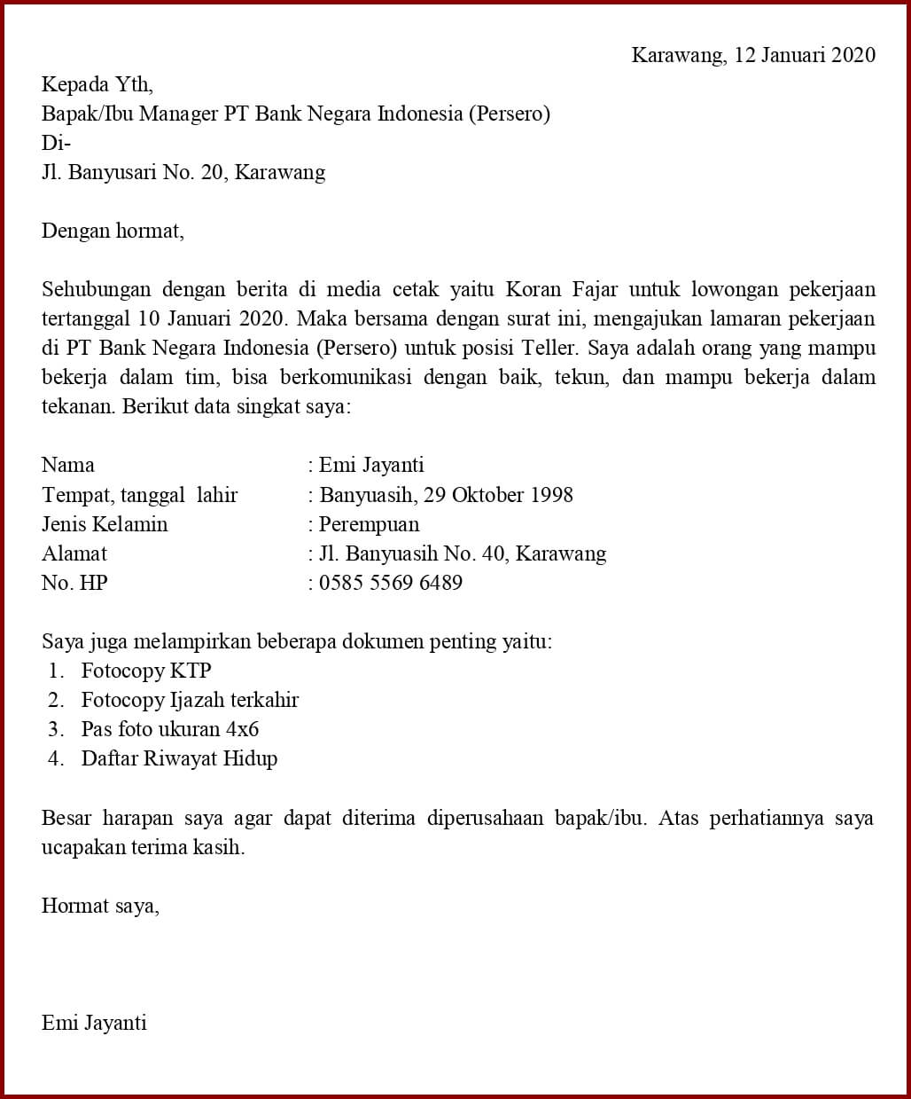 Detail Contoh Surat Lamaran Bank Nomer 40