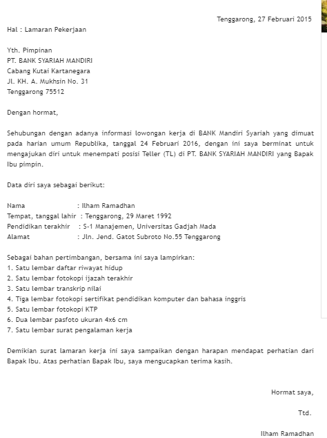 Detail Contoh Surat Lamaran Bank Nomer 52