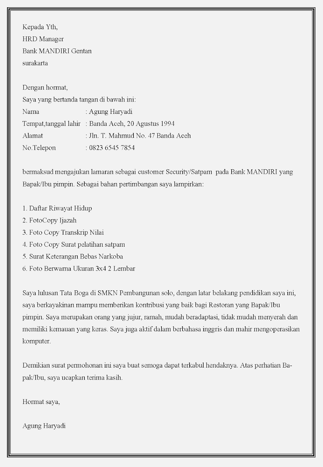 Detail Contoh Surat Lamaran Bank Bri Nomer 22