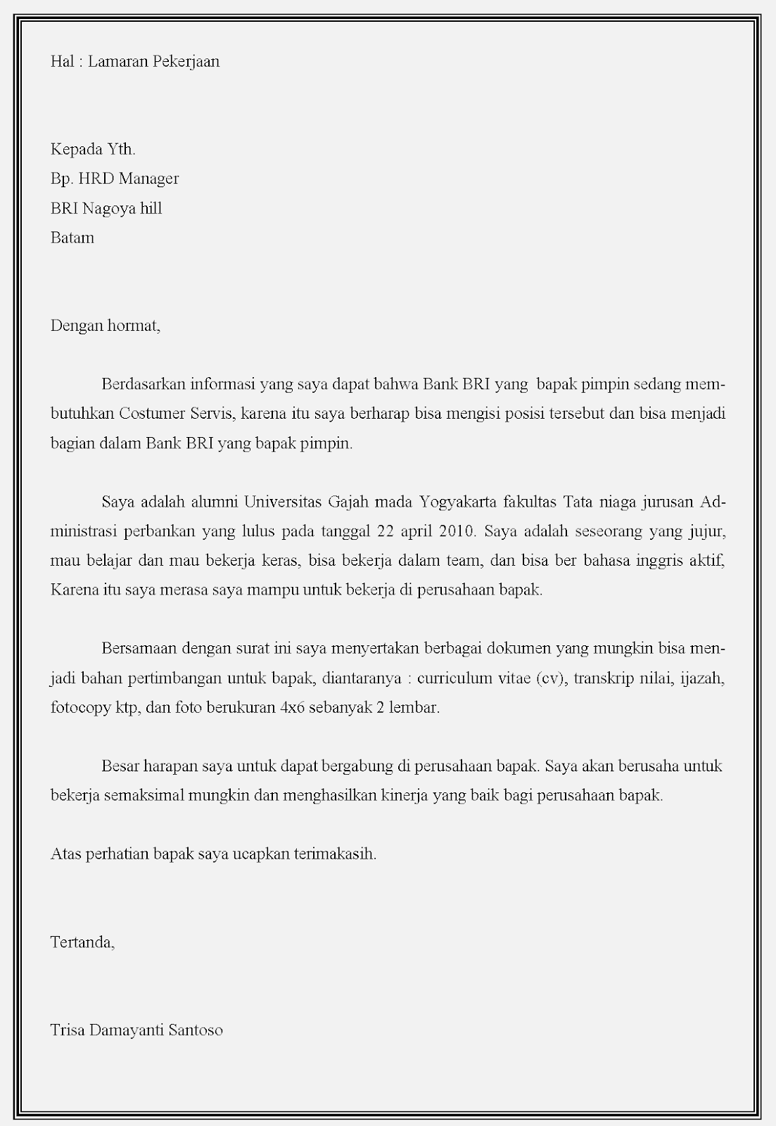 Detail Contoh Surat Lamaran Bank Bri Nomer 51