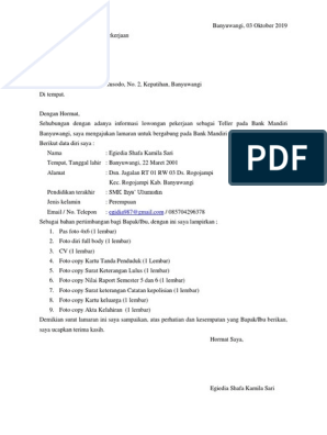 Detail Contoh Surat Lamaran Bank Mandiri Nomer 27