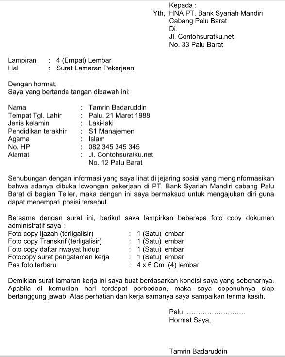 Detail Contoh Surat Lamaran Bank Muamalat Nomer 13