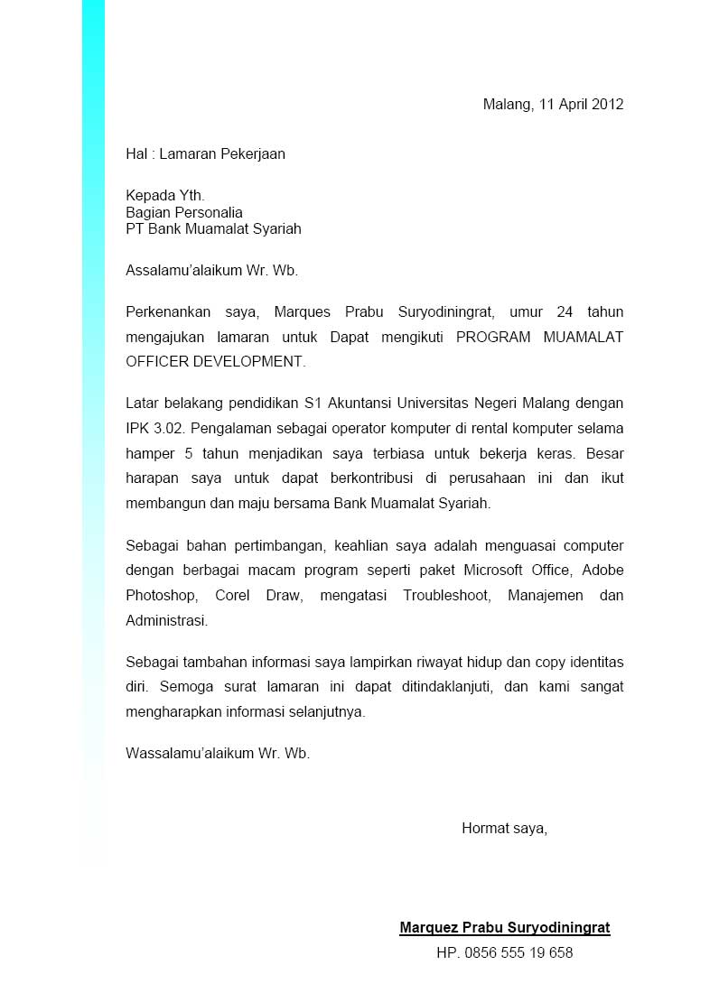 Detail Contoh Surat Lamaran Bank Muamalat Nomer 18